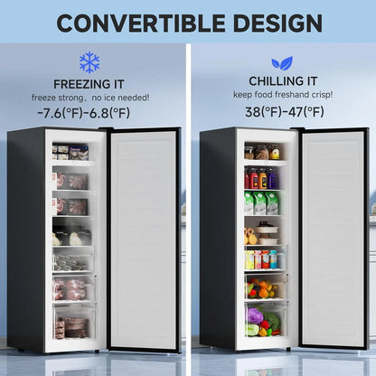 Bangson Upright Freezer, 7.0 Cu. Ft. Stand Up Freezer, Convertible Upright Freezer/Refrigerator, Single Door For Kitchen, Garage, Office