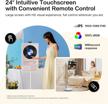 32-Inch Portable TV, 1080P FHD Rolling TV On Wheels With Rotatable Touch Screen, Android 13 OS, 8G Ram Plus 128G Storage, Built-In Battery