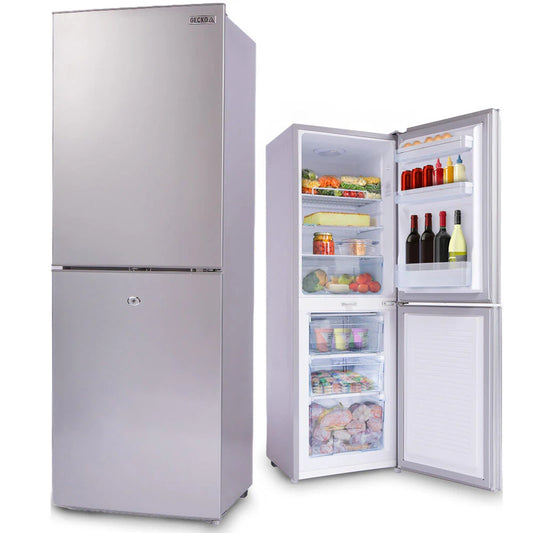 Gecko 160L Upright Portable Fridge/Freezer, 12V/24V/240V For Motorhome And Caravan, Silver