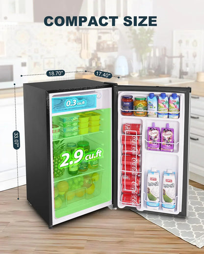 Upstreman 3.2 Cu. Ft. Mini Fridge Freezer Single Door Fridge Dorm Fridge Adjustable Thermostat
