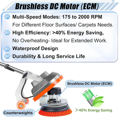 Commercial Floor Scrubber Machine With Brushes And Pads, Heavy Duty Floor Buffer Polisher And Cleaner, Deep Cleaning Tile And Grout
