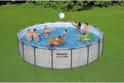 Steel Pro MAX 14 Ft. x 48 In. Round Metal Frame Above Ground Outdoor Swimming Pool Set With 1,000 Filter Pump, Ladder, And Cover, Gray