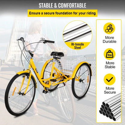 Adult Tricycle 26 7 Speed 3 Wheel Trike Bicycle Bike Cruise W Basket Shooping