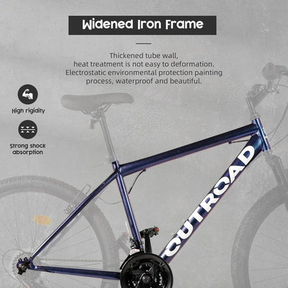 Outroad 26 In. Mountain Bike, 21-Speed/High-Carbon Steel/Aviation Grade Frame, Dual Disc/V Brake