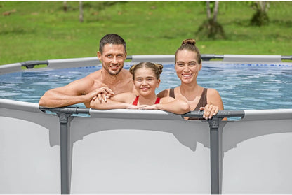 Steel Pro MAX 14 Ft. x 48 In. Round Metal Frame Above Ground Outdoor Swimming Pool Set With 1,000 Filter Pump, Ladder, And Cover, Gray