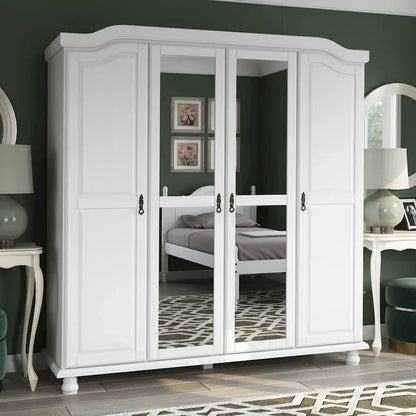 Palace Imports 100% Solid Wood Kyle 4-Door Wardrobe Armoire With Solid Wood Or Mirrored Doors