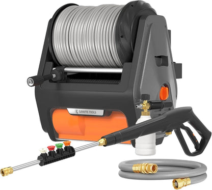 Giraffe Tools Grandfalls Pressure Washer, Max 2900 PSI, 2.2 Gpm Electric Wall Mounted Power Washer With 100 Ft. Retractable Hose, Foam Cannon