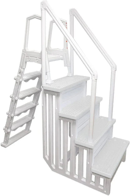 Non-Slip Entry Steps For Pools, Grey, For Above-Ground Pools, Can Be Installed On Terraces With A Height Of 122 To 137 Cm, Load Capacity Up To 136 Kg