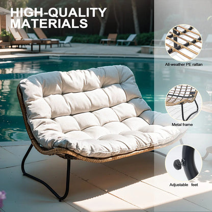 Crestlive Products Patio Loveseat, All-Weather Rattan Large Furniture With Soft Cushions, Outdoor Loveseat For Balcony, Poolside, Backyard, Beige