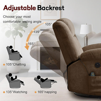 Rocker Recliner, Glider Recliner Chairs For Adults, 360 Degree Swivel Rocking Chair With Massage And Heating