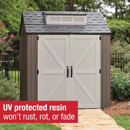 Rubbermaid Resin Garden Shed With Floor, 2.13 x 2.13 M, Weatherproof, Grey, For Storing Garden Tools, Lawnmowers, Bicycles And Pool Accessories