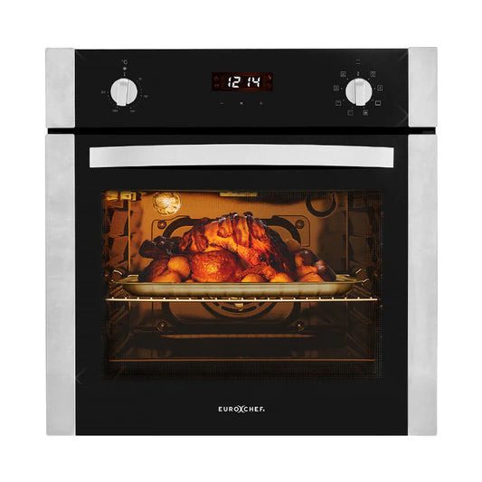 EuroChef 60cm Stainless Built-In 70L Grill 8 Function Fan Forced Electric Wall Oven