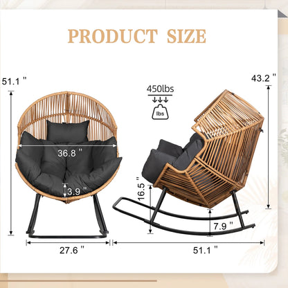 Walsunny Egg Chairs Outdoor Patio Wicker Oversized Egg Shell Lounger Lawn Chair With Cushion For Indoor Outside Porch Balcony Backyard