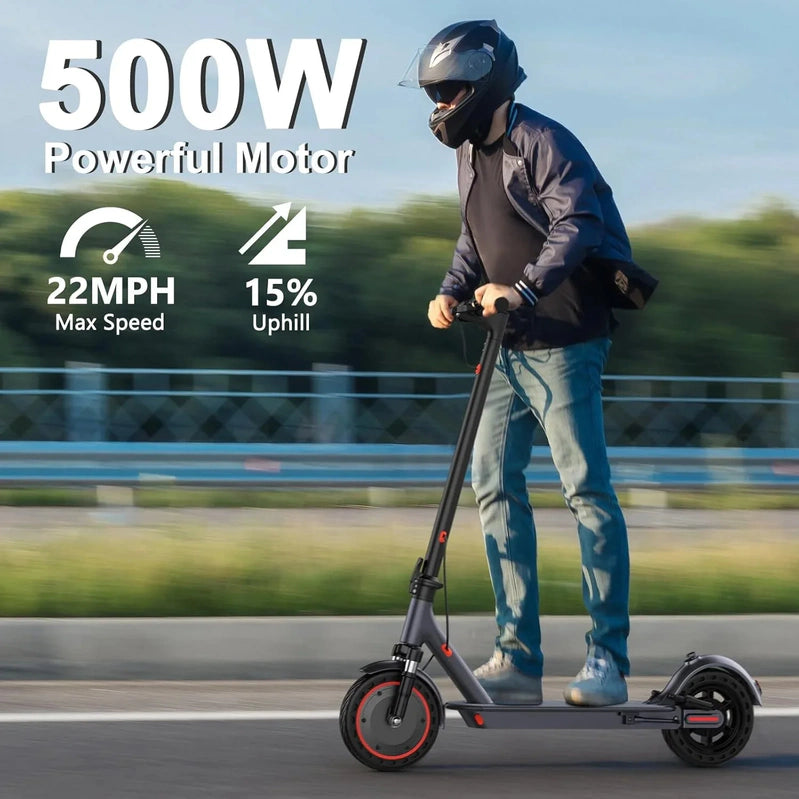 Electric Scooter, 350W/500W Powerful Motor, 8.5 In./10 In. Solid Rubber Tires, 19/22 Mph, 28/21/12 Mile Range, Dual Brakes