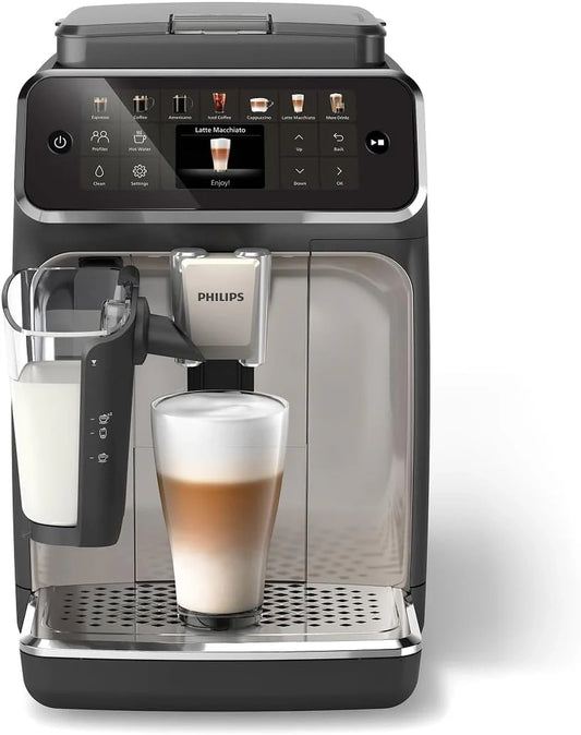 Philips 4400 Series Fully Automatic Espresso Machine, LatteGo Milk System, Integrated Grinder, 12 Hot And Iced Coffee Pre-Sets, Quick Start, EP4444