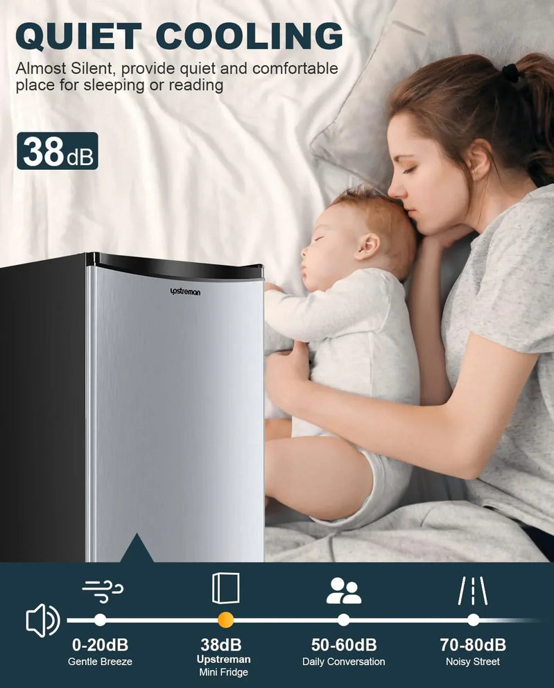 Upstreman 3.2 Cu. Ft. Mini Fridge Freezer Single Door Fridge Dorm Fridge Adjustable Thermostat