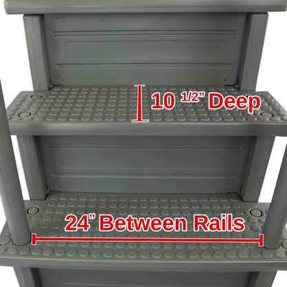 Non-Slip Entry Steps For Pools, Grey, For Above-Ground Pools, Can Be Installed On Terraces With A Height Of 122 To 137 Cm, Load Capacity Up To 136 Kg