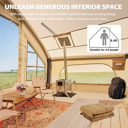 6 Person Inflatable Camping Tent With Pump, x7ft