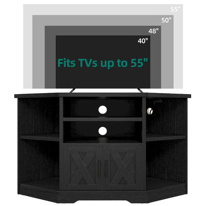 Farmhouse Corner TV Stand Entertainment Center Media Console For TVs Up To 55 With Power Outlet