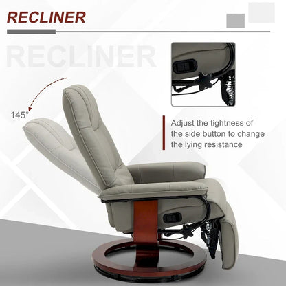 HomCom Faux Leather Adjustable Manual Swivel Base Recliner Chair With Comfortable And Relaxing Footrest