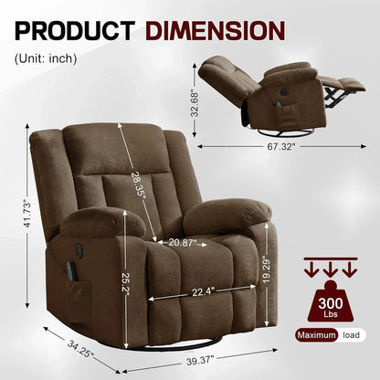 Rocker Recliner, Glider Recliner Chairs For Adults, 360 Degree Swivel Rocking Chair With Massage And Heating