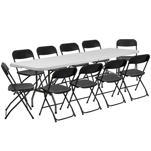 Ktaxon 6 Ft. White Folding Table And 10 Pack Folding Chairs Black, Plastic Table And Chair Set