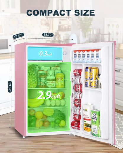 Upstreman 3.2 Cu. Ft. Mini Fridge With Freezer, Single Door Mini Fridge, Dorm Fridge, Adjustable Thermostat, Black-BR321