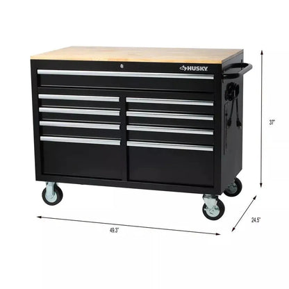 46 In. W x 24 In. D 9-Drawer Gloss Black Deep Tool Chest Mobile Workbench