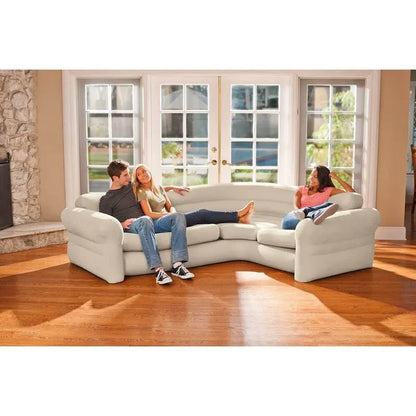 Intex Corner Sofa L-Shaped Inflatable Lounge Couch w/Cupholders, Gray, 2 Pack, 26