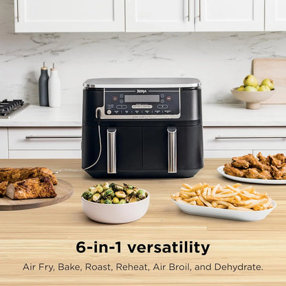Ninja Foodi 10QT 6-in-1 DualZone Smart XL Air Fryer, 2 Independent 5QT Baskets, Smart Cook Thermometer, Match Cook, Smart Finish, Air Fry, DZ550