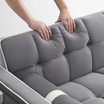3-in-1 Sleeper Sofa Couch Bed, Small Tufted Velvet Convertible Loveseat Futon Sofa w/Pullout Bed, Adjustable Backrest, Cylinder Pillows